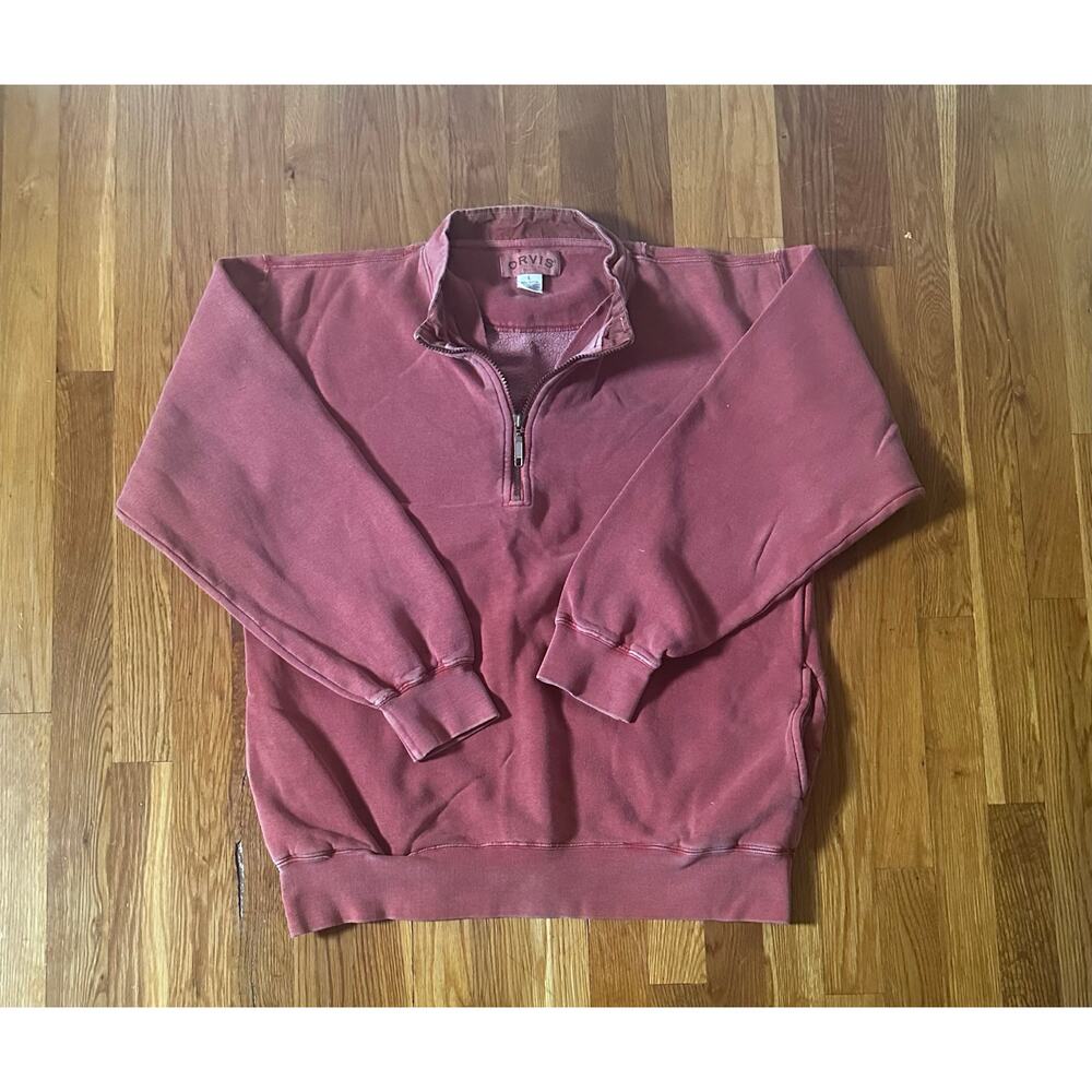 Vintage Orvis Quarter-Zip Pullover Sweatshirt Beautiful Red Wash